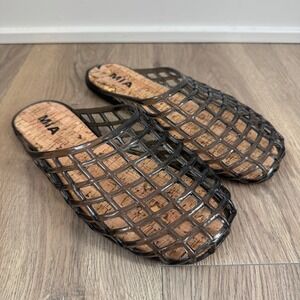MIA Darby Womens 7 Smoke Black Jelly Caged Lattice Flat Mule Slide Sandals NWOT